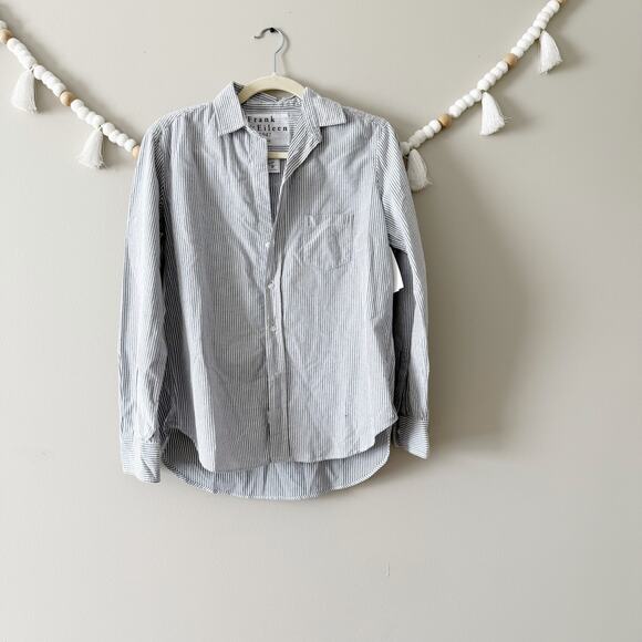 Frank & Eileen Eileen Relaxed Button-Up Shirt Superluxe Navy Thin Stripe Sze XXS - Picture 11 of 12